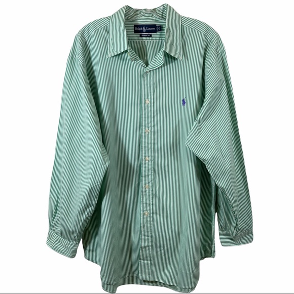 Ralph Lauren Other - Ralph Lauren Button Down Green White Stripe Classic Fit, Men's Size 17 32/33